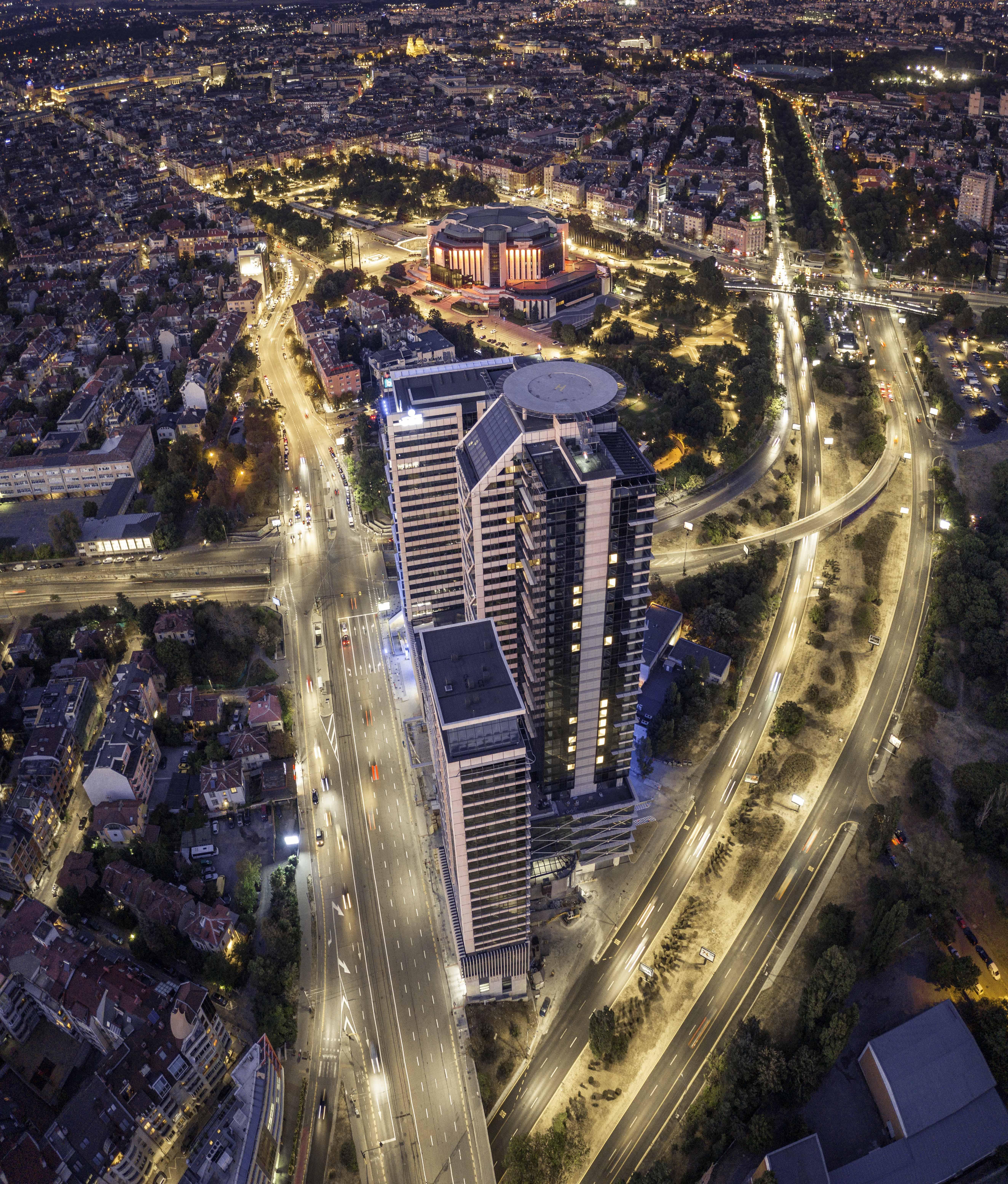 Grand Hotel Millennium Sofia Exterior photo Aerial view of the complex at night